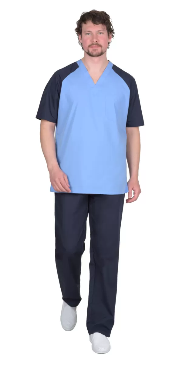 Костюм медицинский мужской тёмно-синий с голубым (размеры 44-62) 01165