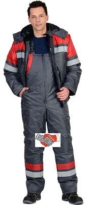 Костюм зимний: куртка полукомбинезон серый с красным и СОП 02668