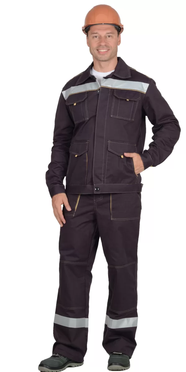 Костюм куртка, брюки т.коричневый с СОП 100% ХБ 03429