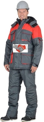 Костюм зимний: куртка длинная, брюки, цвет: темно-серый с красным 03697