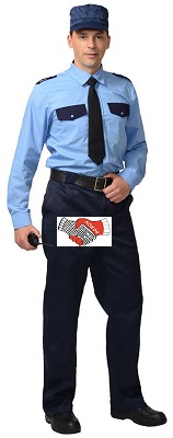 Рубашка Охранника дл. рукав (тк. Вега) голубая с т.синим Кос03800