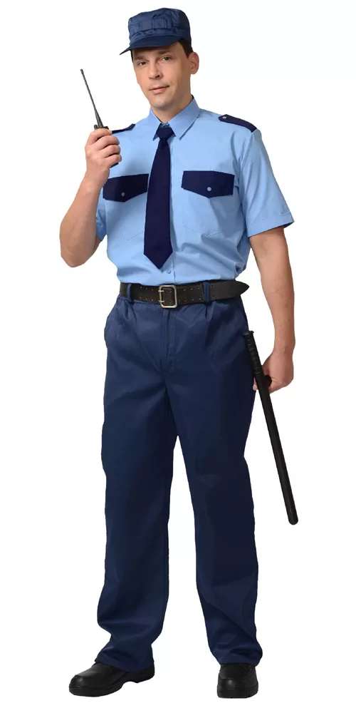 Рубашка охранника кор. рукав (тк. Вега) голубая с т.синим 03811
