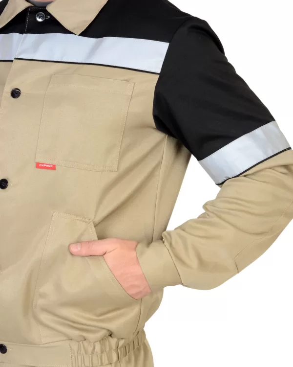 Костюм куртка с полукомбинезоном песочный с черным СОП 50мм 04292