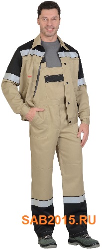 Костюм куртка с полукомбинезоном песочный с черным СОП 50мм 04292