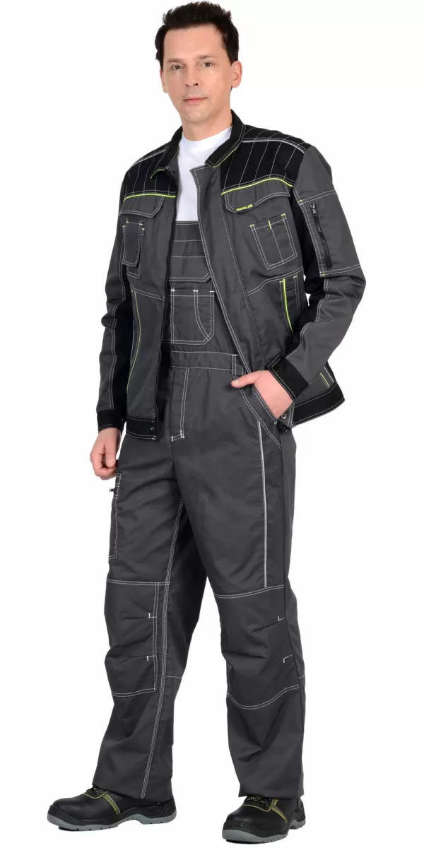 Костюм куртка с полукомбинезоном серый с черным и лимонным пл. 245 г/кв.м. 108048