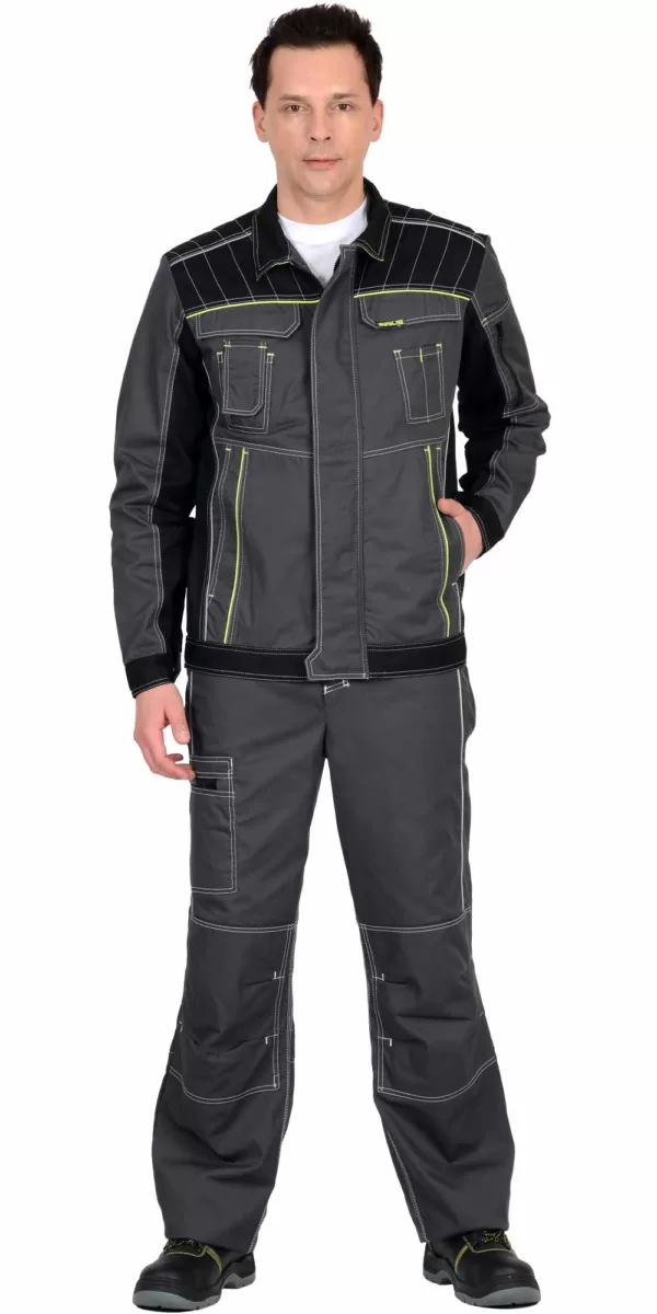 Костюм куртка с полукомбинезоном серый с черным и лимонным пл. 245 г/кв.м. 108048