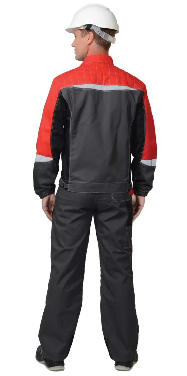 Костюм мужской летний куртка и полукомбинезон, серый с черным и красным, СОП