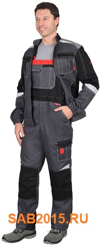 Костюм мужской летний, куртка и полукомбинезон, серый с черным, СОП 112531