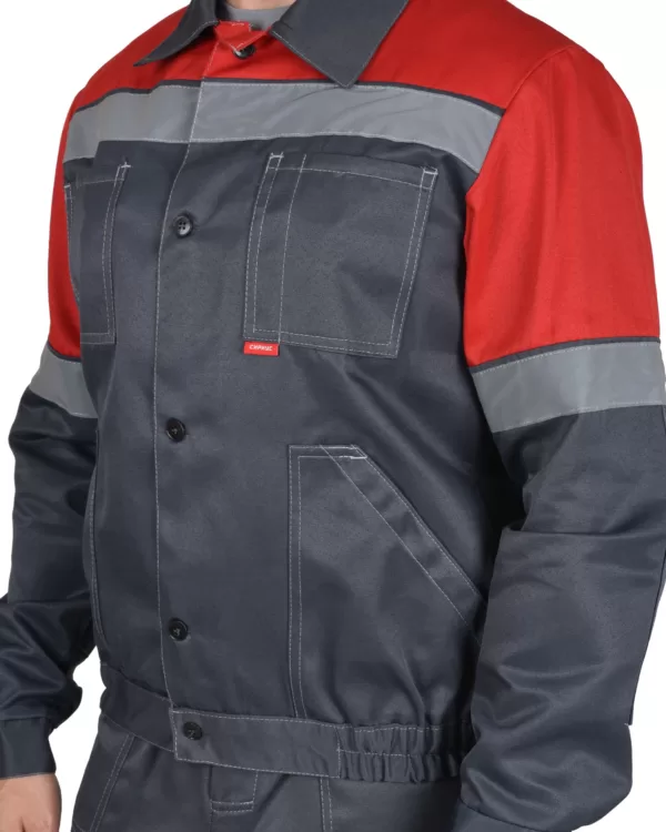 Костюм куртка с полукомбинезоном темно-серый с красным СОП 50 мм 113302