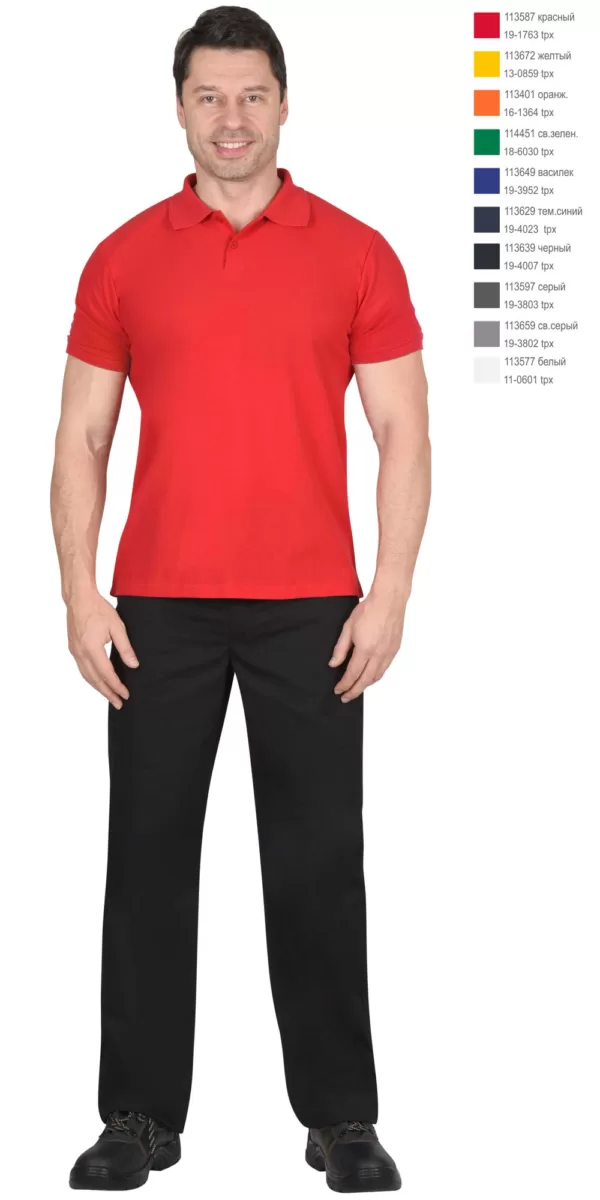 Рубашка-поло красная короткие рукава с манжетом, пл.180 г/м2 113587