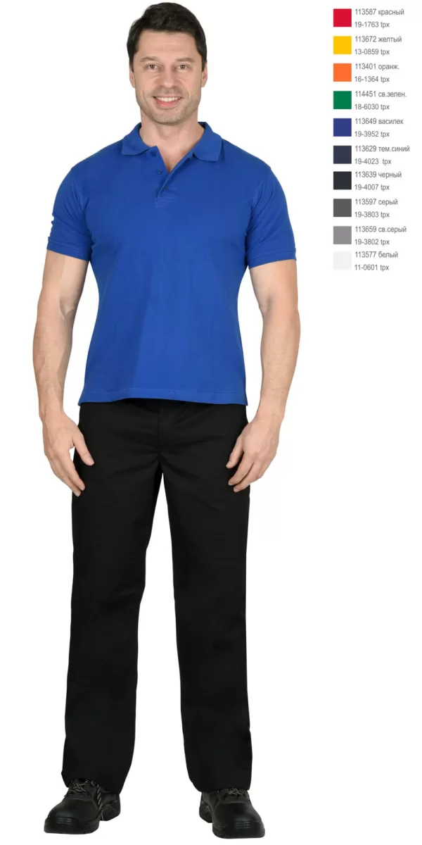 Рубашка-поло васильковая короткие рукава с манжетом, пл.180 г/м2 113649