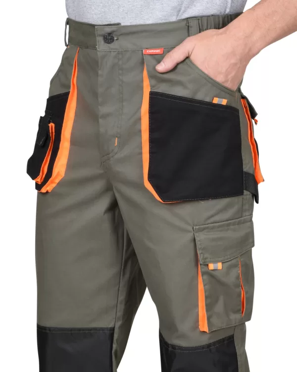 Костюм куртка брюки оливковый с оранжевым и черным ткань механический стрейч пл 260 г/кв.м 115883