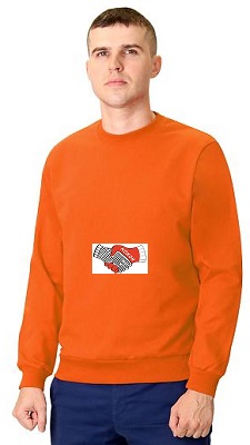 Толстовка-футер дл. рукава оранжевая, рукав с манжетом, пл.240 г/кв.м. р-р XS(44) по 5XL(60) Кос116590