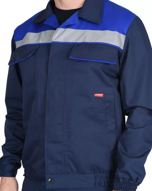Костюм летний: куртка, брюки, темно-синий с васильковой отделкой 117588