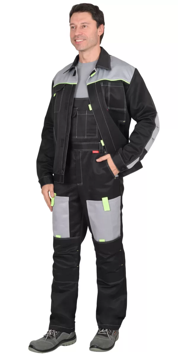 Костюм куртка с полукомбинезоном черный со светло-серым 118971