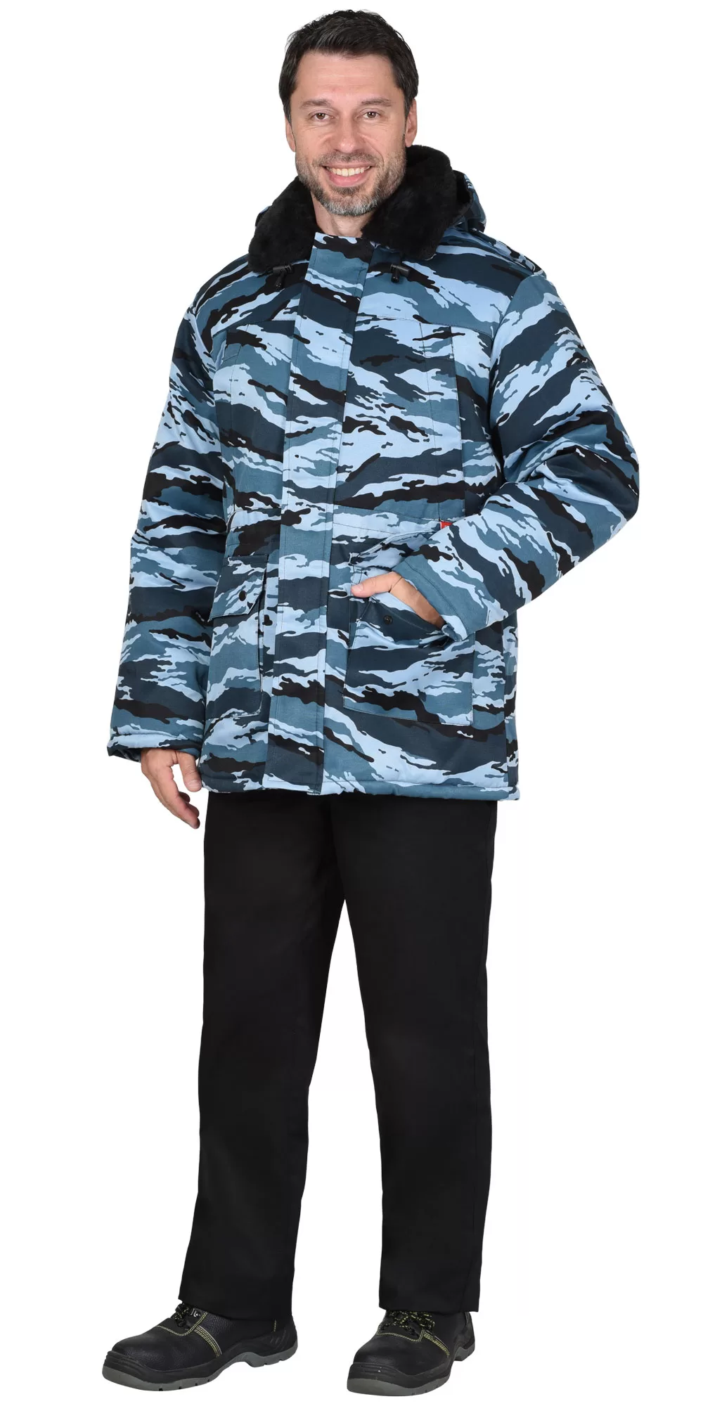 Куртка охранника зимняя удлиненная КМФ Серый вихрь 126350