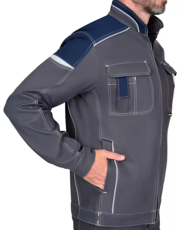 Костюм куртка, полукомбинезон темно-серый с синим тк. мех. стрейч с ВО 132758