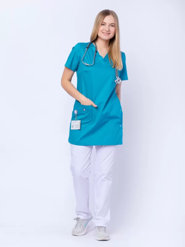 Блуза медицинская женская «Лонга», лагуна NEW