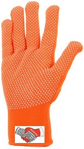Перчатки трикотажные нейлоновые с ПВХ 13 класс (микроточка, цвет оранжевый) ПЕР МИКРОТОЧКА
