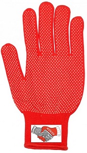 Перчатки трикотажные нейлоновые с ПВХ 13 класс (микроточка, цвет красный) ПЕР МИКРОТОЧКА